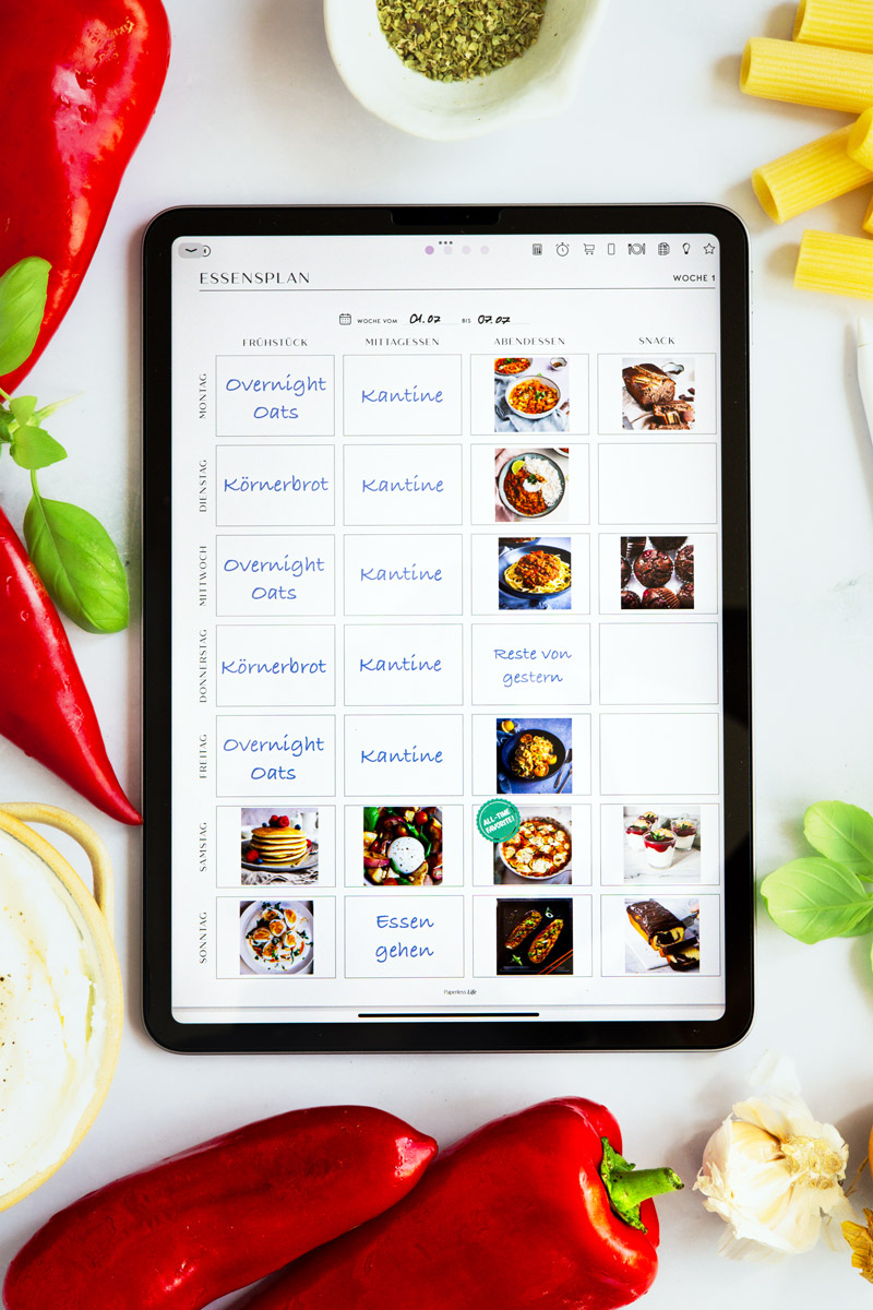 Essensplan in digitalem Rezeptbuch von PaperlessLife