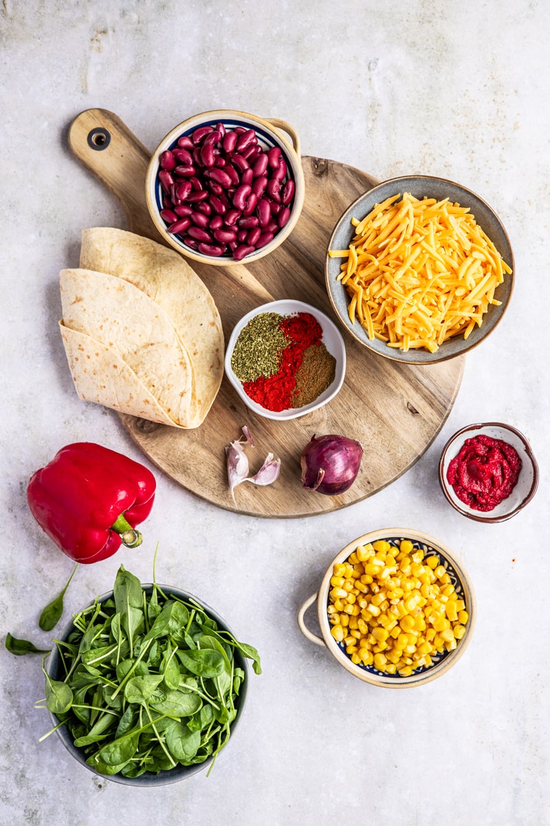 Zutaten für vegetarische Quesadillas