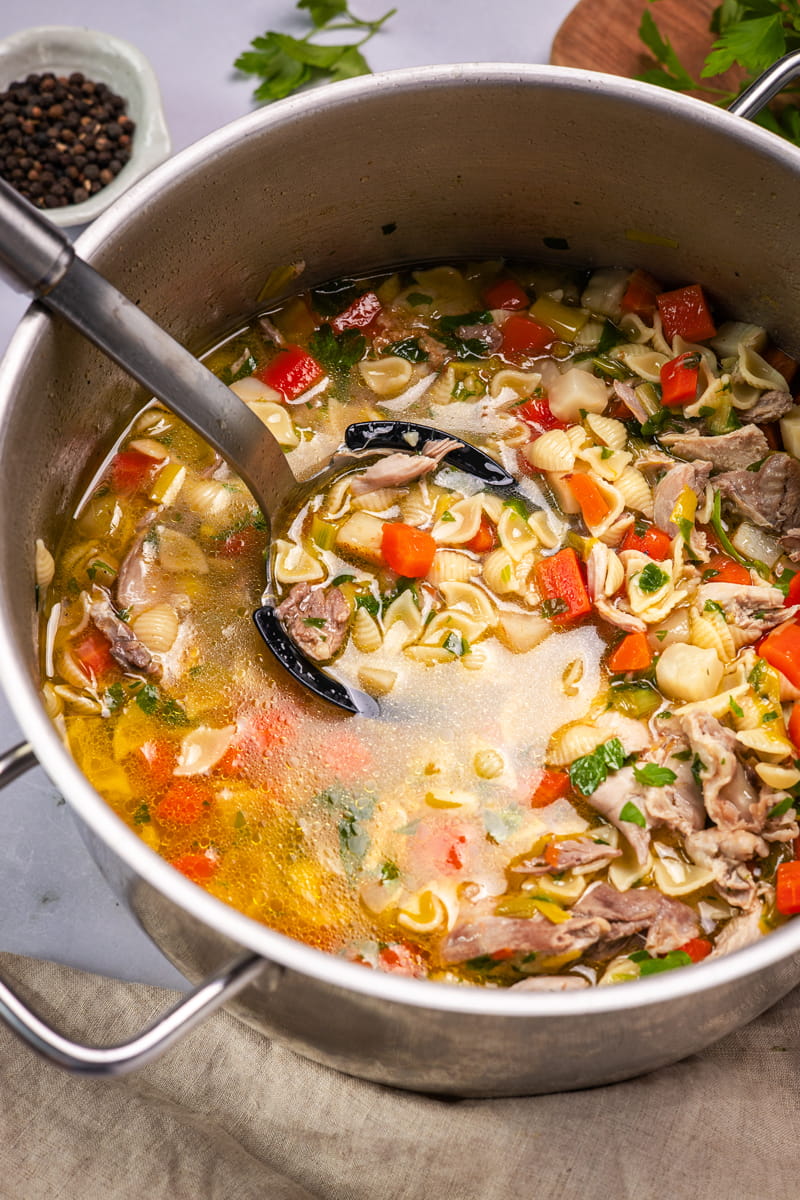 Schnelle Hühnersuppe in Topf